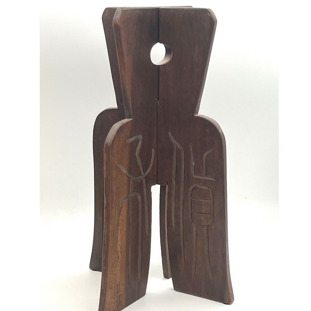 Mid-Century Vtg Carved Wood Chinese Hat Stand Display Interlocking Pcs 12" h